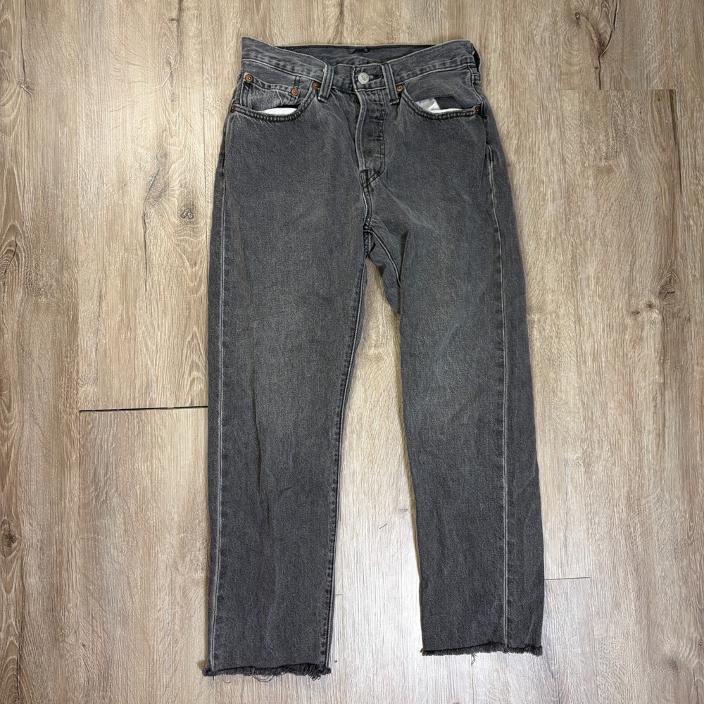 Levis 501 Gray Jeans Raw Hem Womens 26x25 Button Fly 100% Cotton